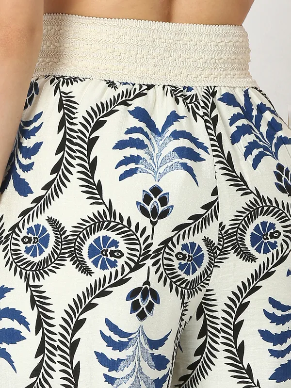 Off white printed cotton palazzo