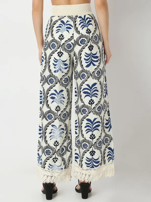 Off white printed cotton palazzo