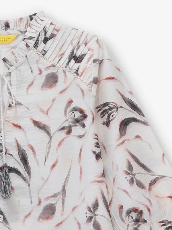 Off-white printed cotton tunic top