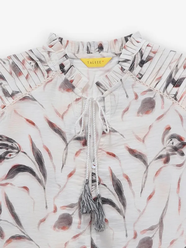 Off-white printed cotton tunic top