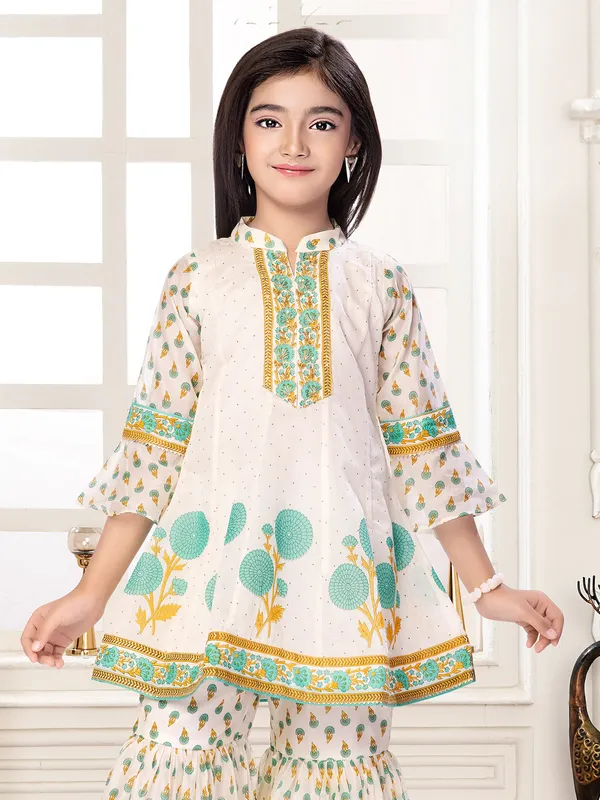 Off-white printed georgette sharara salwar suit