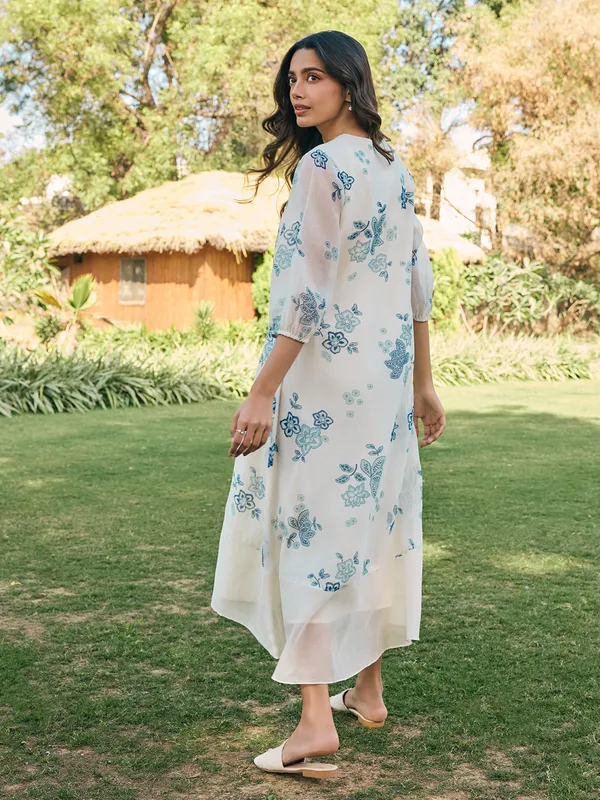 Off white printed kurti in muslin cotton