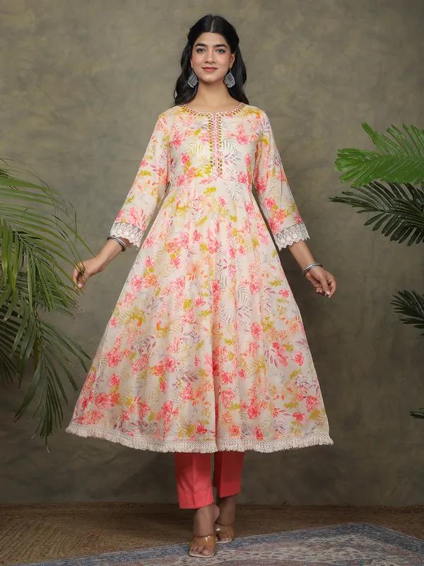 Off white printed kurti set in cotton