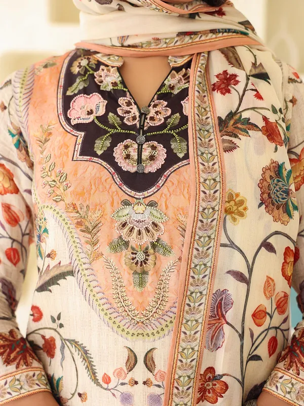 Off white printed kurti set with dupatta for women