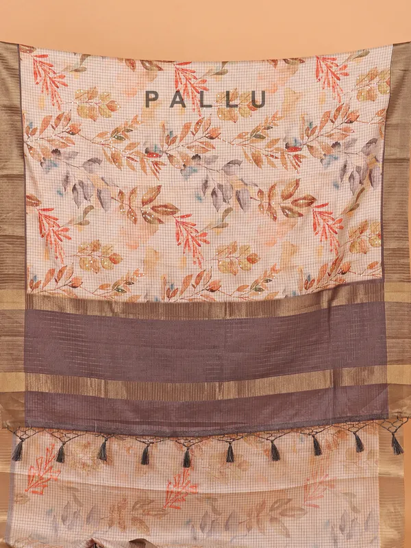 Off white printed semi cotton silk saree for festive