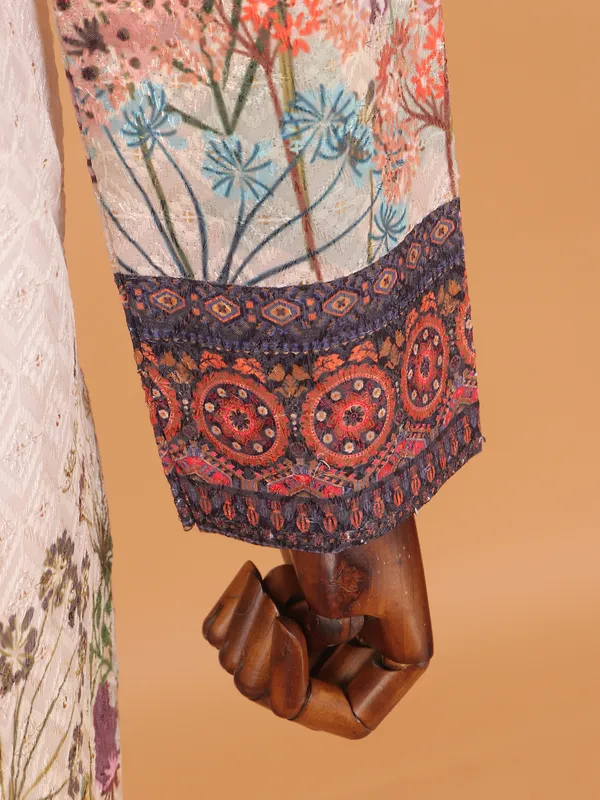 Off white printed sleeves festive kurta set for men