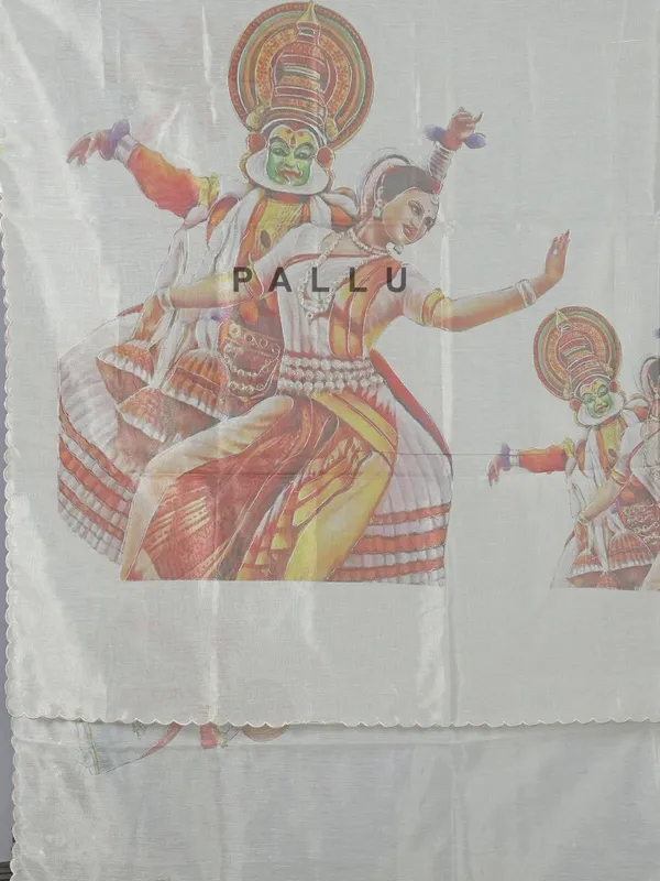 Off white printed tissue organza saree for festival wear