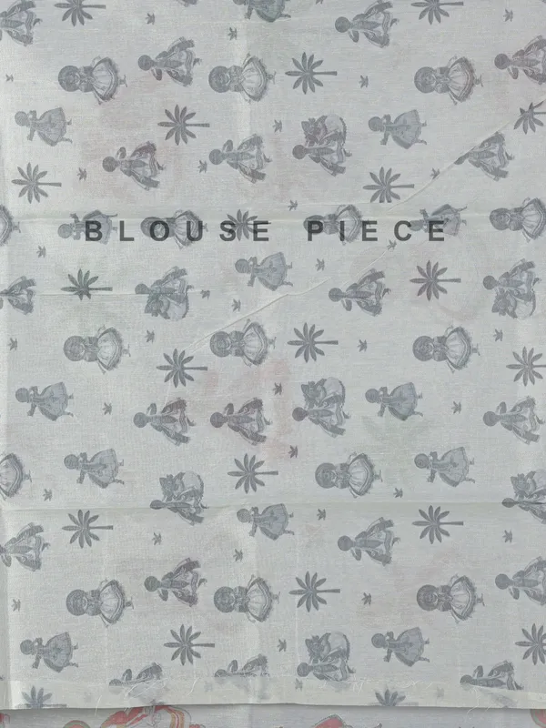 Off white printed tissue silk saree with resham work