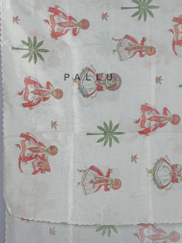 Off white printed tissue silk saree with resham work