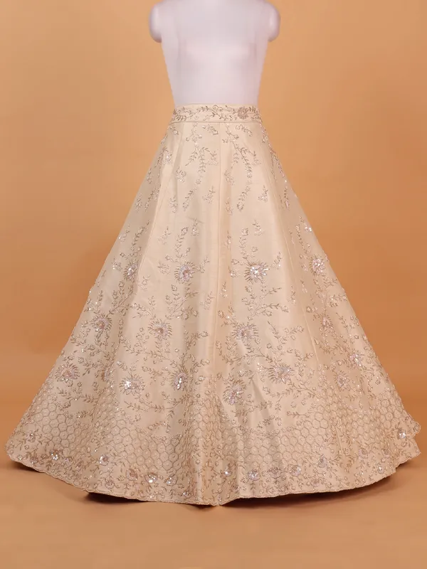 Off white raw silk wedding style lehenga choli