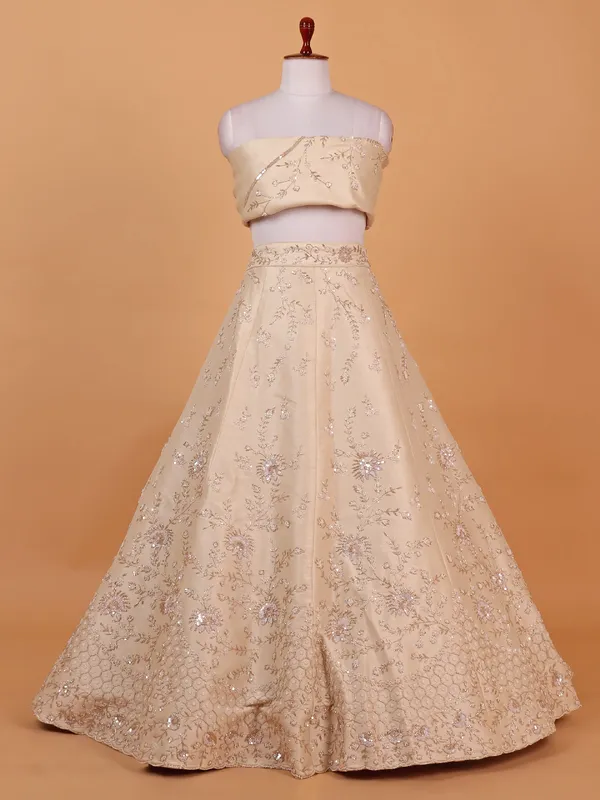 Off white raw silk wedding style lehenga choli