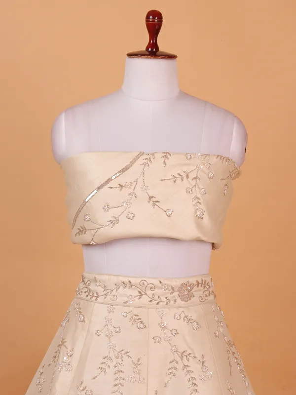 Off white raw silk wedding style lehenga choli