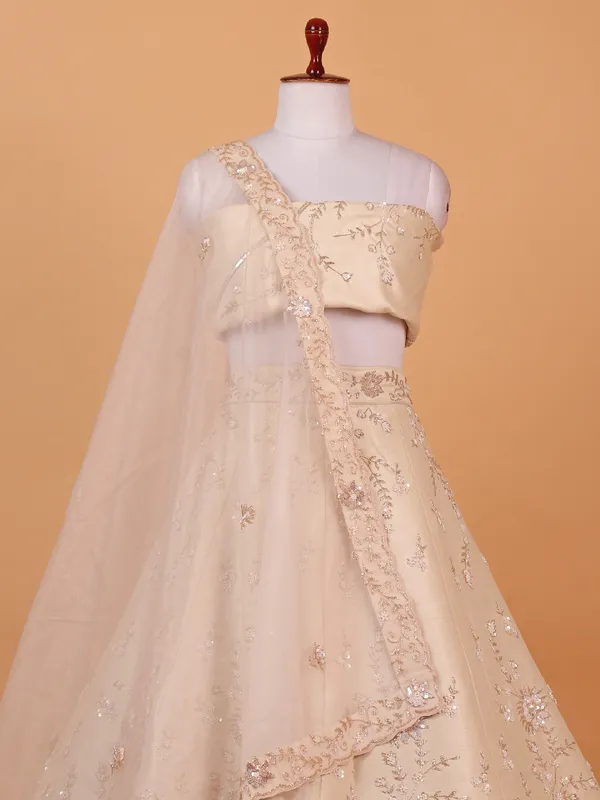 Off white raw silk wedding style lehenga choli