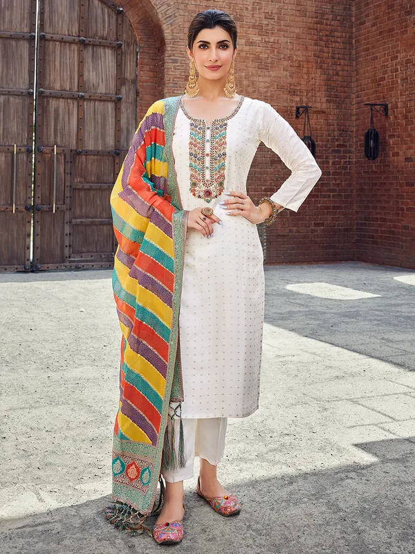 Off white salwar suit with multi color dupatta