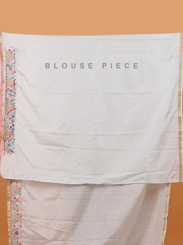 Off-white semi silk festive wear saree