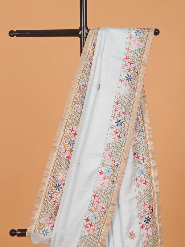 Off-white semi silk festive wear saree