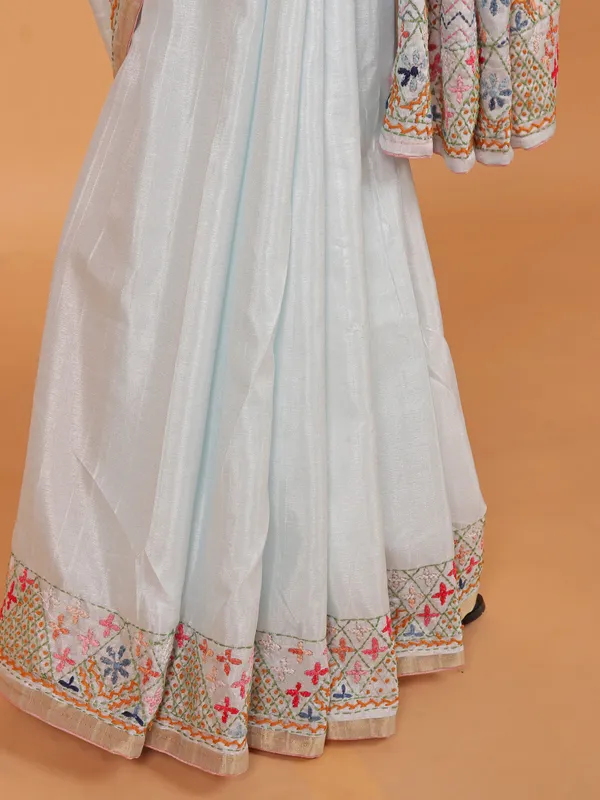 Off-white semi silk festive wear saree
