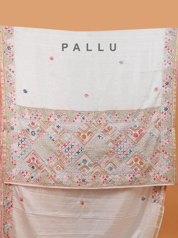 Off-white semi silk festive wear saree