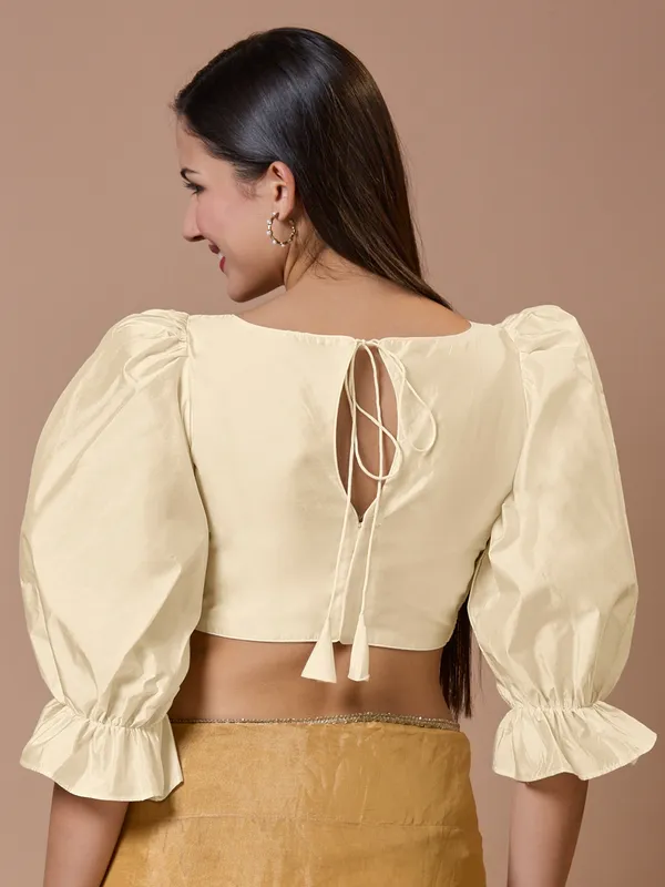 Off white silk boat neck comfort fit ready made blouse