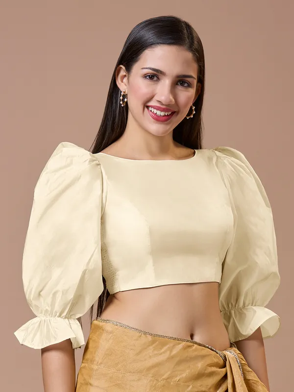 Off white silk boat neck comfort fit ready made blouse