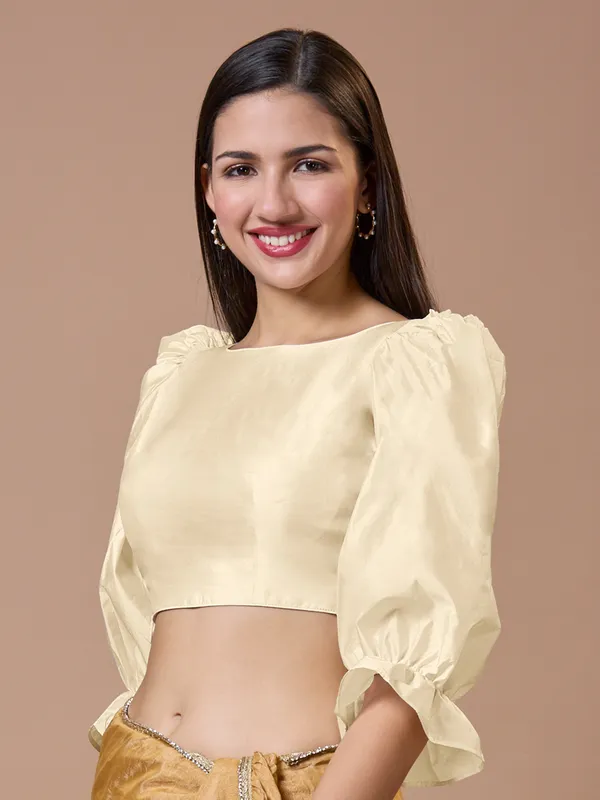 Off white silk boat neck comfort fit ready made blouse