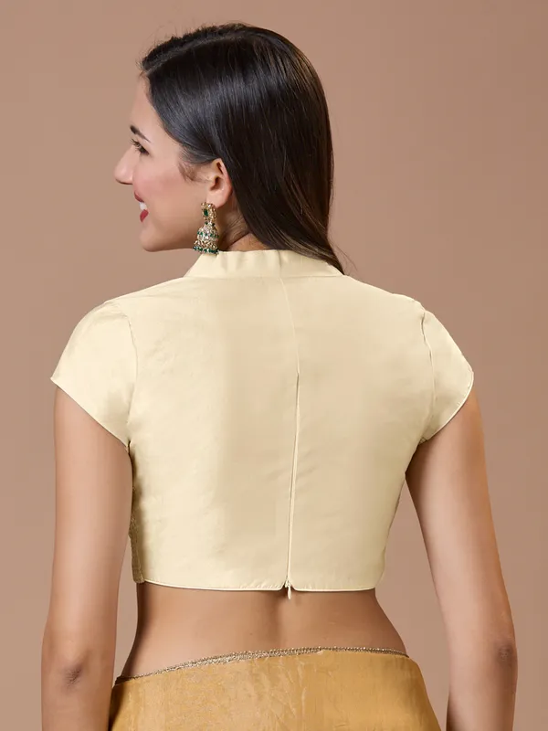 Off white silk collared neck comfort fit ready made blouse