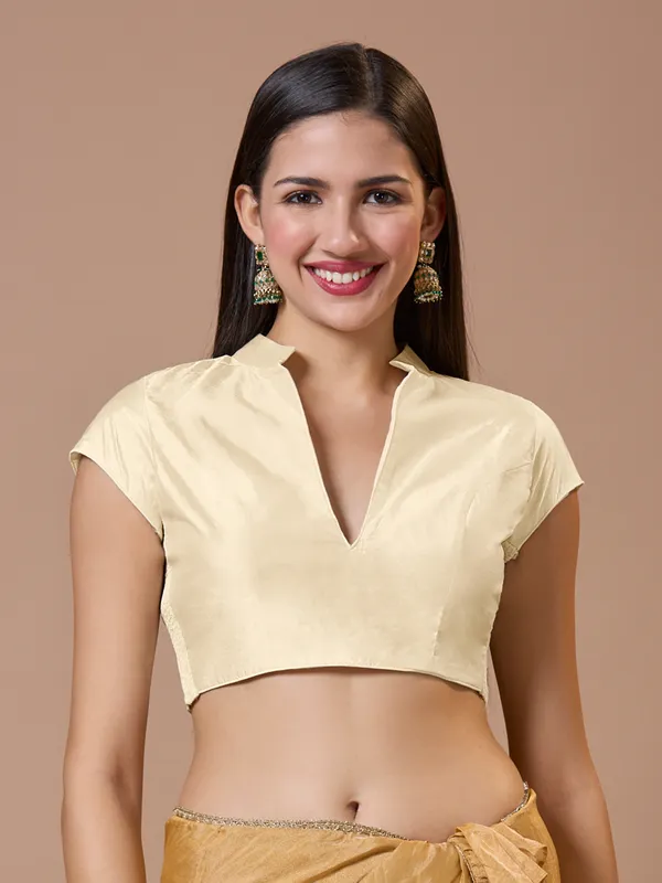 Off white silk collared neck comfort fit ready made blouse