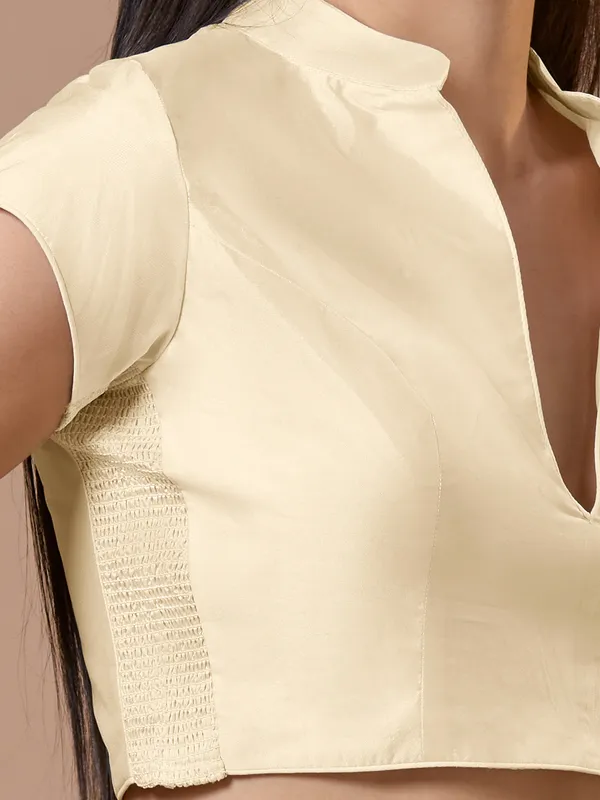Off white silk collared neck comfort fit ready made blouse