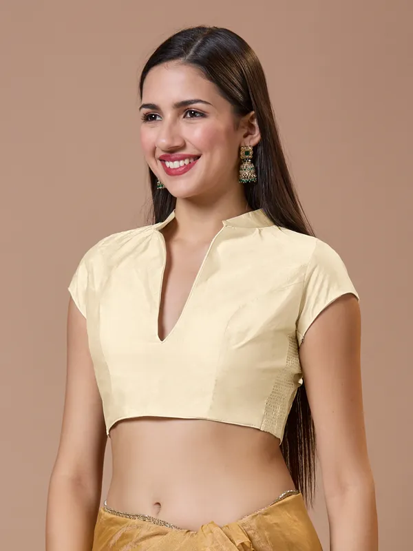 Off white silk collared neck comfort fit ready made blouse