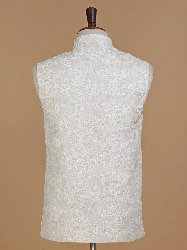 Off white silk embroidered waistcoat