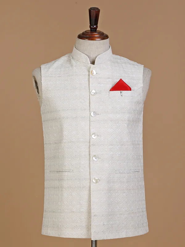 Off white silk embroidery wedding waistcoat