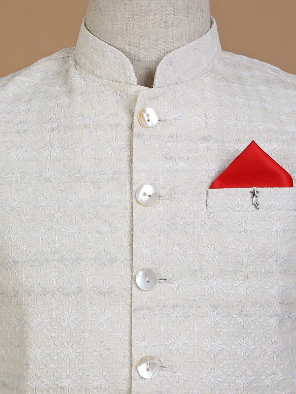 Off white silk embroidery wedding waistcoat