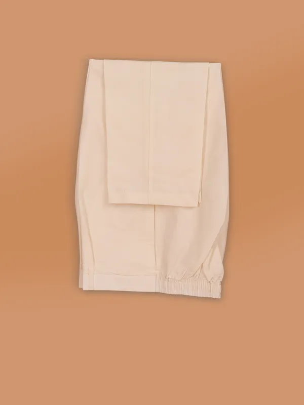 Off white silk festive kurta set for men