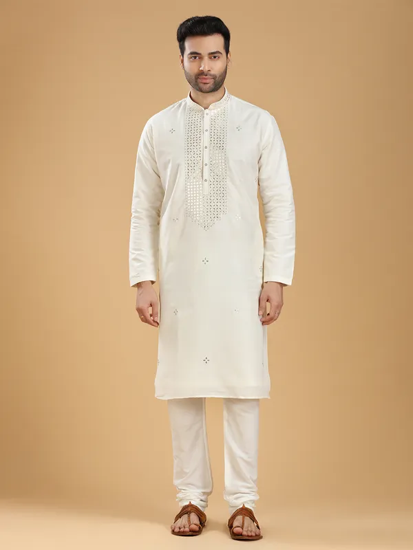 Latest off white silk  Men Kurta pajama