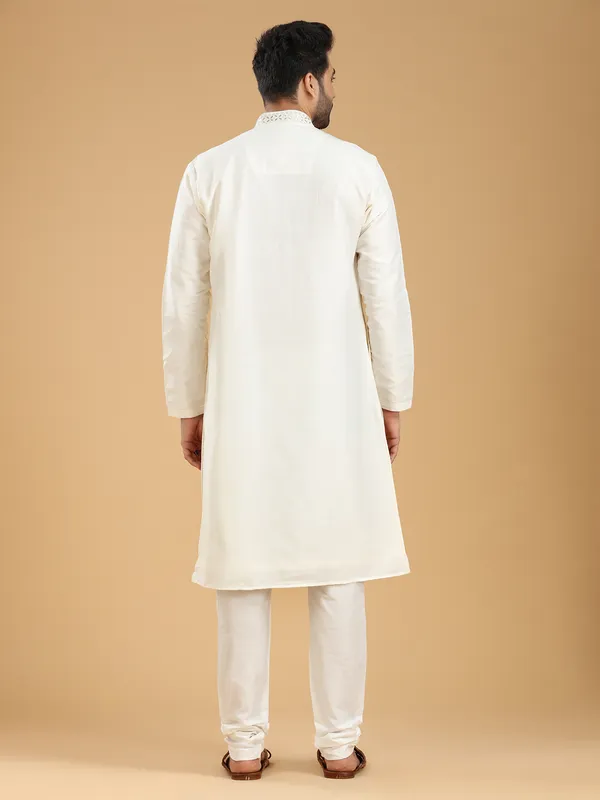 Latest off white silk kurta suit