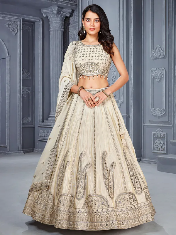 Off white silk lehenga choli with dupatta