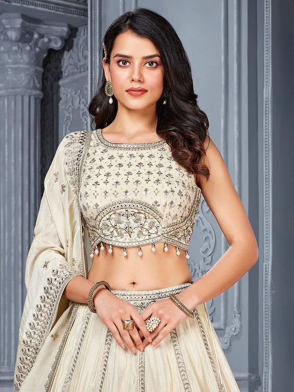 Off white silk lehenga choli with dupatta
