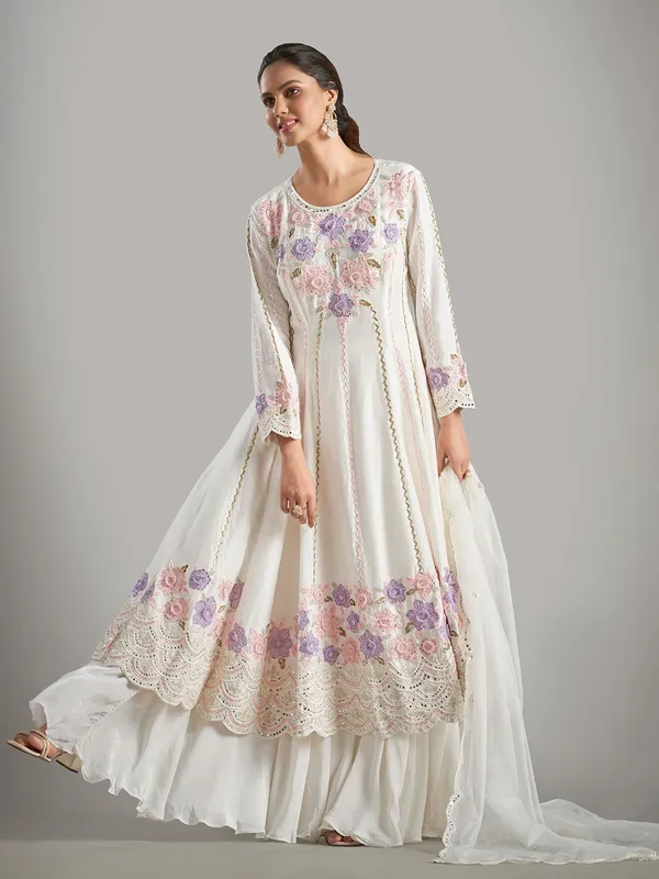 Off-white silk palazzo salwar suit