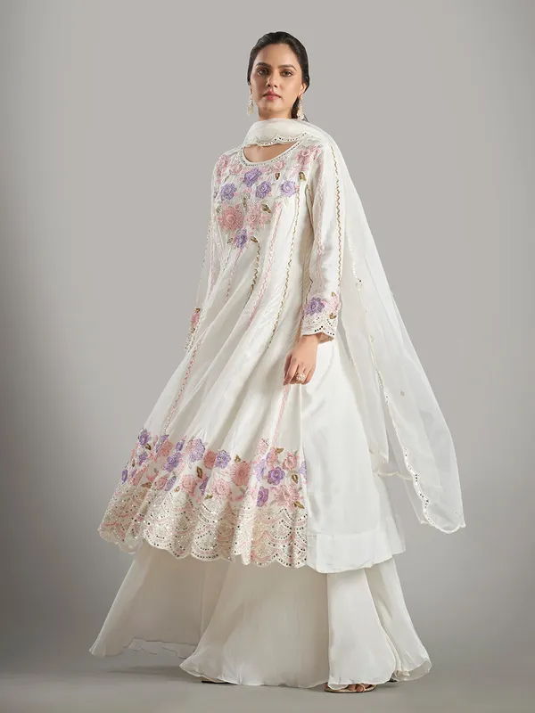Off-white silk palazzo salwar suit