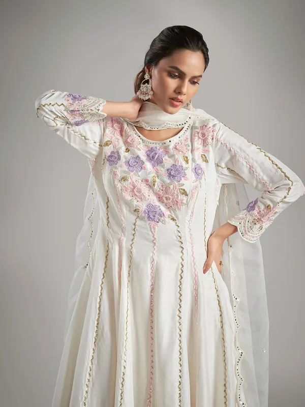 Off-white silk palazzo salwar suit