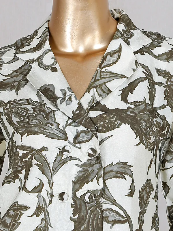 Off white silk printed co ord set for festive