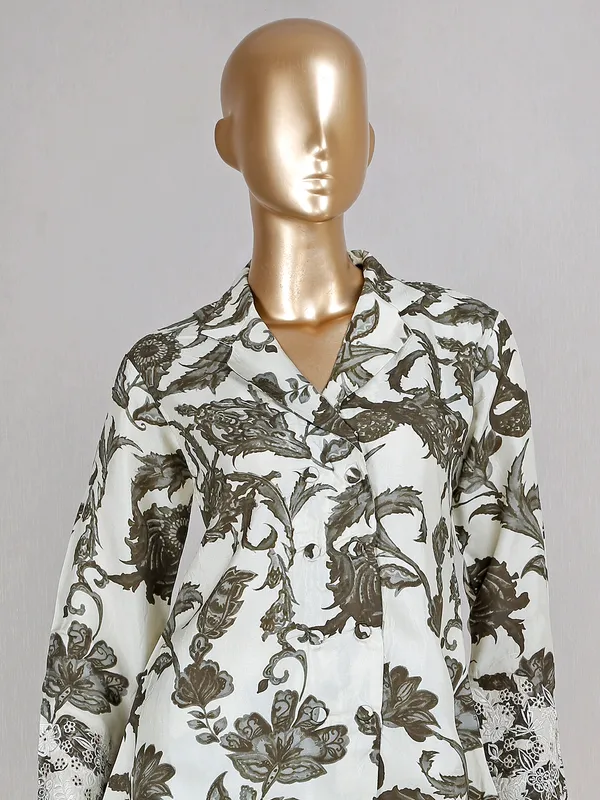 Off white silk printed co ord set for festive