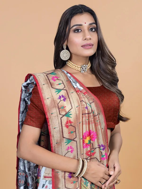 Off white dola silk saree for wedding