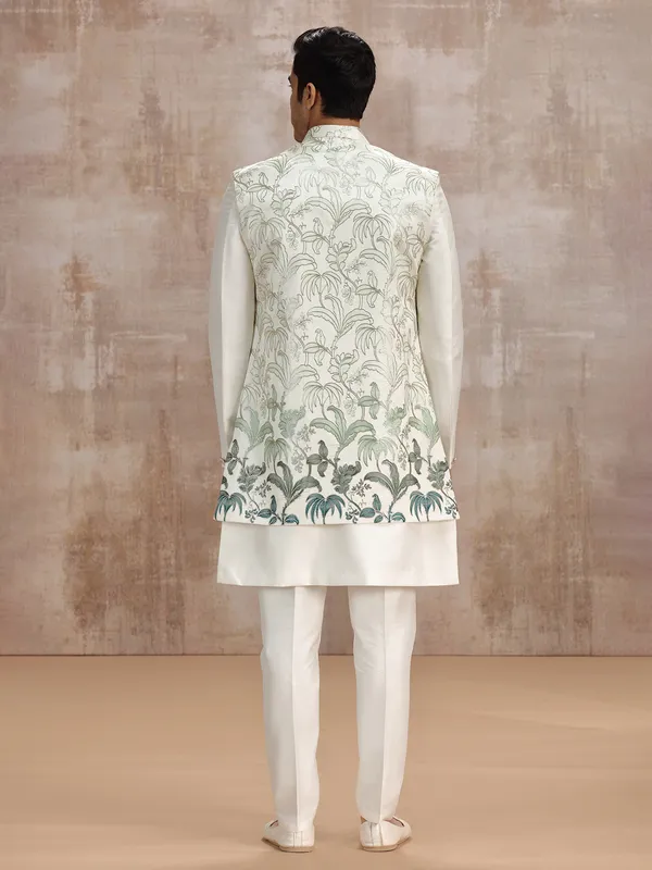 Off white silk reception special long waistcoat set