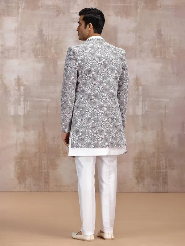 Off white silk reception wear indowestern set