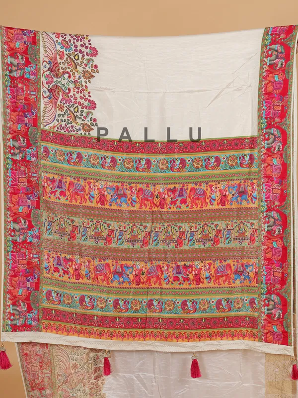 Off-white silk saree for wedding wear