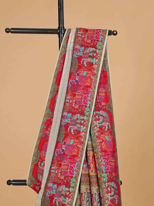 Off-white silk saree for wedding wear
