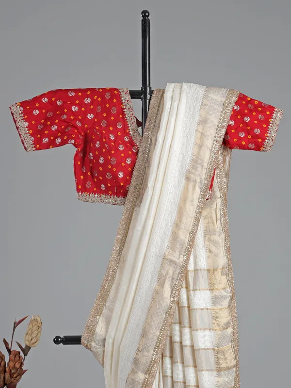 Off white silk saree with resham weaving