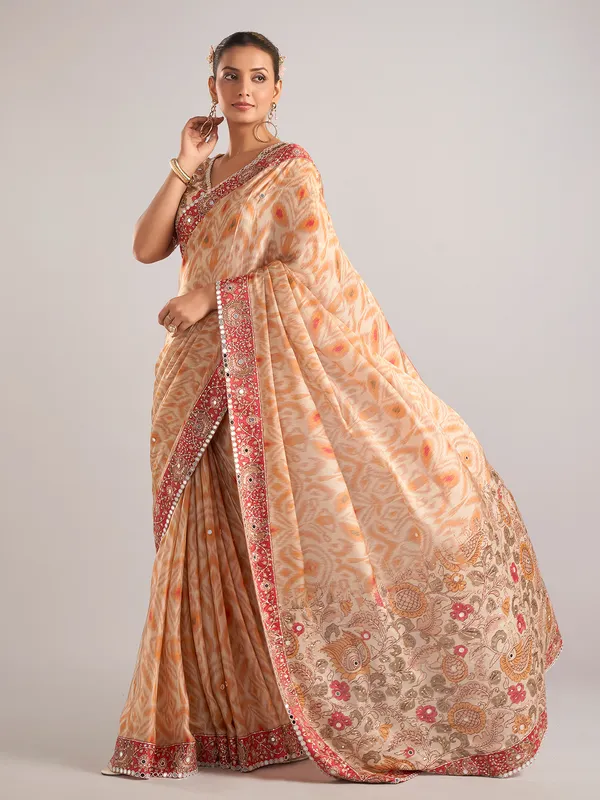 Off white silk saree with resham work