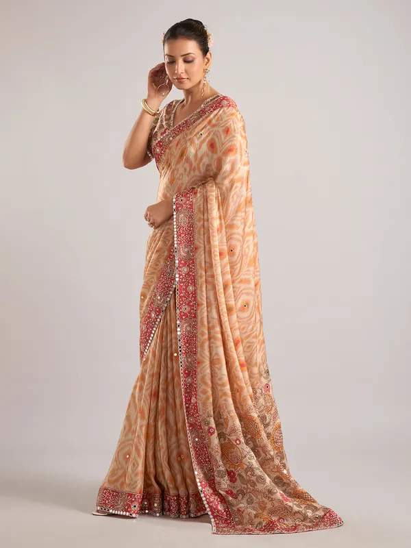 Off white silk saree with resham work